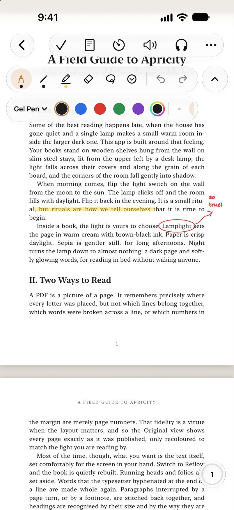 Markup on a PDF page: a highlight, a circled word and a note in the margin
